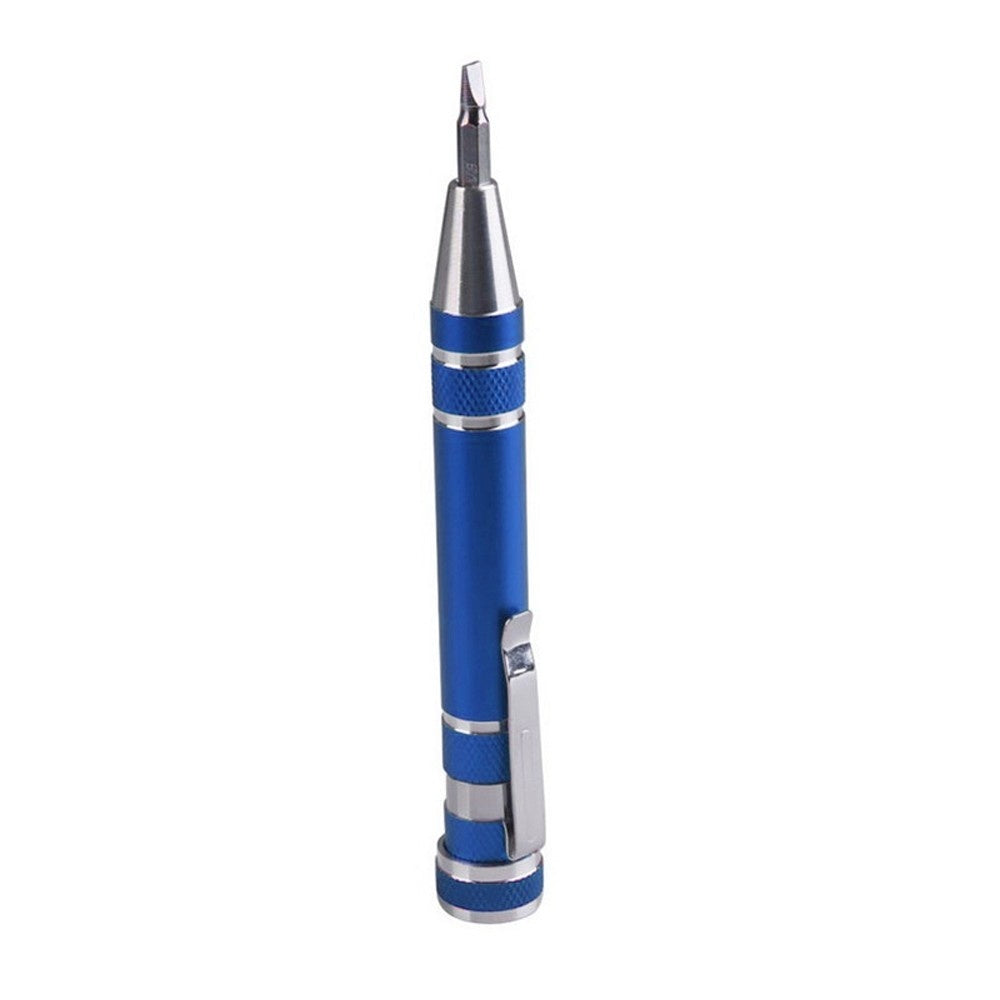Eight-in-one Multi-function Pocket Screwdriver with Magnetic Mini Aluminum Tool Pen - Blue