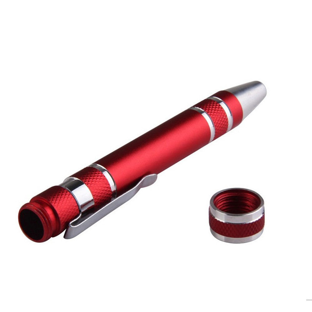 Eight-in-one Multi-function Pocket Screwdriver with Magnetic Mini Aluminum Tool Pen - Red