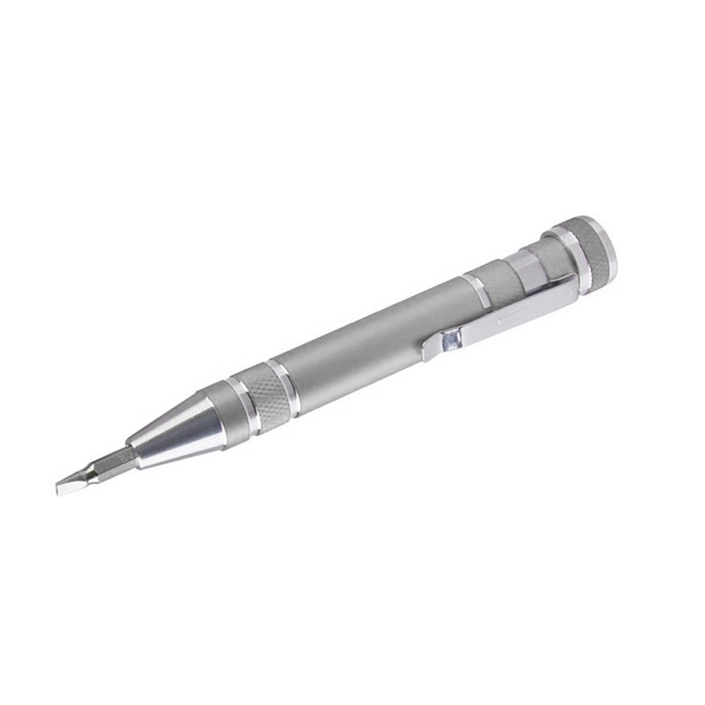 Eight-in-one Multi-function Pocket Screwdriver with Magnetic Mini Aluminum Tool Pen - Silver