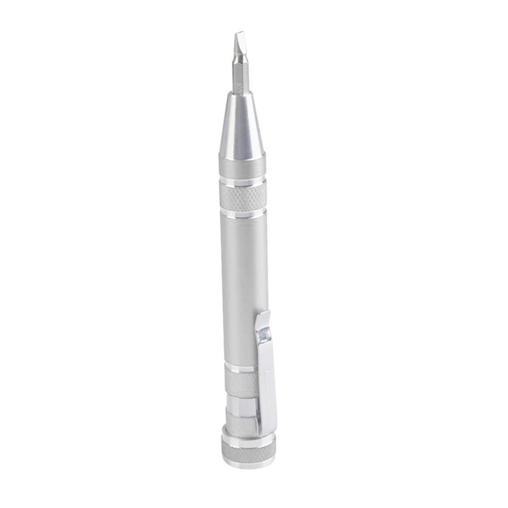 Eight-in-one Multi-function Pocket Screwdriver with Magnetic Mini Aluminum Tool Pen - Silver