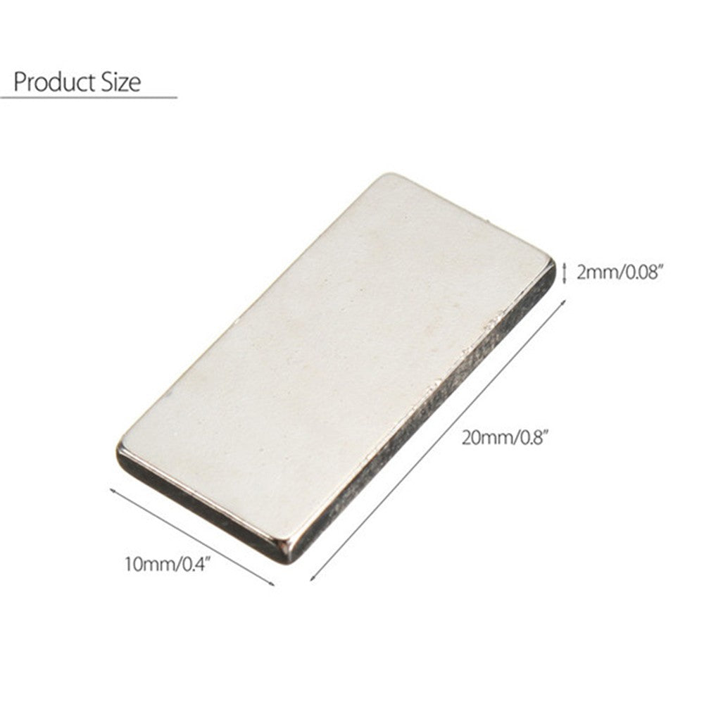 N50 10Pcs Neodymium Block Magnet 20x10x2mm Silver Super Strong Magnets - 10Pcs