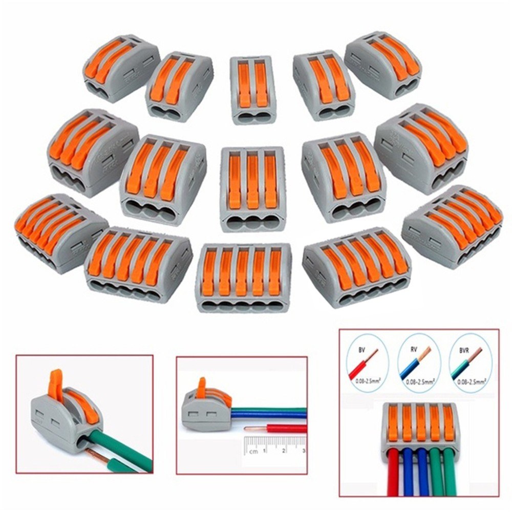 60pcs Cable Connector Wire Junction Compact Box Connectors Quick Terminals with 2/3/5 Way - Grey/Orange