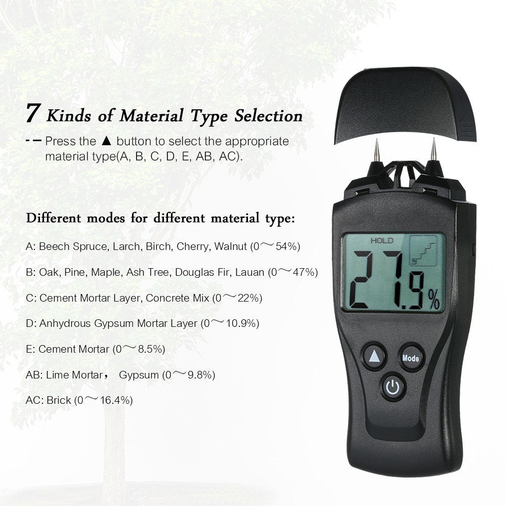 Handheld Mini Moisture Meter Digital LCD Lumber Damp Meter Wood Moisture Detector Humidity Tester for Timber Wood Drywall Plants Sheetrock Brick Mortar Concrete with 2 Pin Probe Range 0%?54%