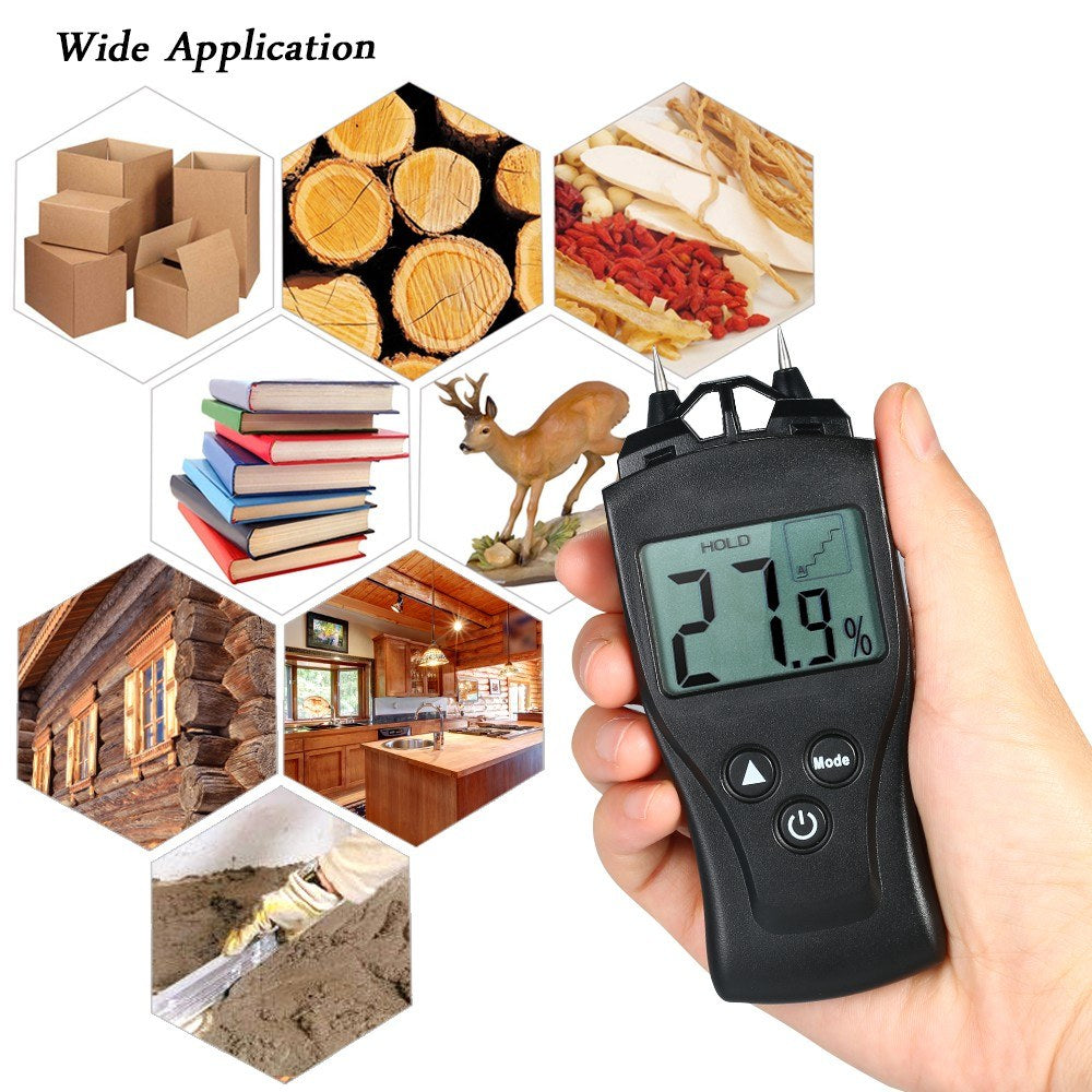 Handheld Mini Moisture Meter Digital LCD Lumber Damp Meter Wood Moisture Detector Humidity Tester for Timber Wood Drywall Plants Sheetrock Brick Mortar Concrete with 2 Pin Probe Range 0%?54%