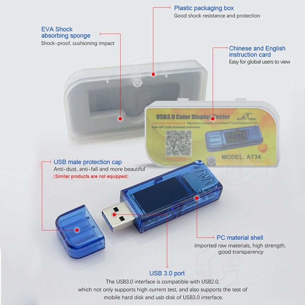 LCD Display Voltage Current Power Battery Charge Measuring Meter USB Tester