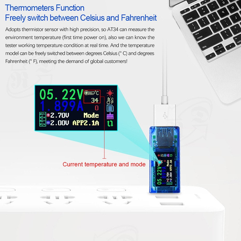 LCD Display Voltage Current Power Battery Charge Measuring Meter USB Tester