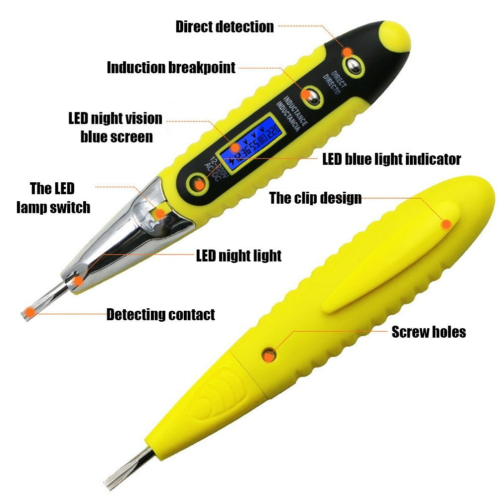 AC DC Electric Test Pen with Night Sight Voltage Detector Tester Tool 12-220V LCD Digital Electrical Multiple Sensor
