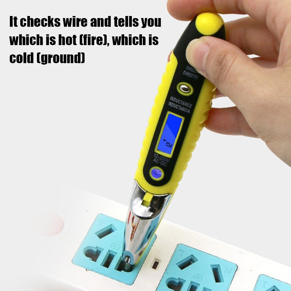 AC DC Electric Test Pen with Night Sight Voltage Detector Tester Tool 12-220V LCD Digital Electrical Multiple Sensor