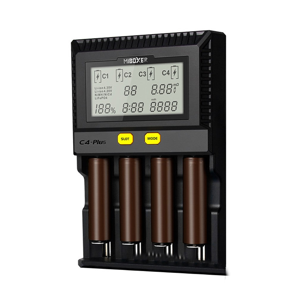 MIBOXER C4-plus Battery Charger Intelligent Universal 2.5A 4 Bay LCD Display - Black
