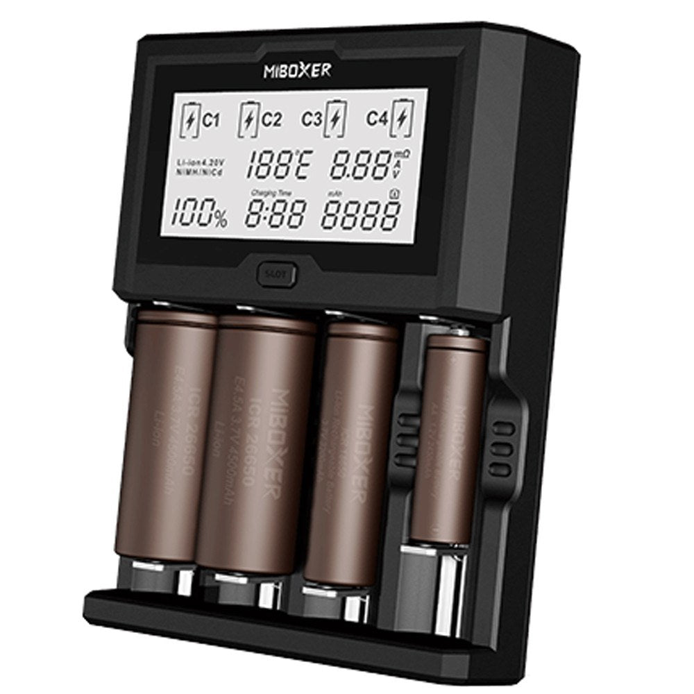 MIBOXER C4-plus Battery Charger Intelligent Universal 2.5A 4 Bay LCD Display - Black