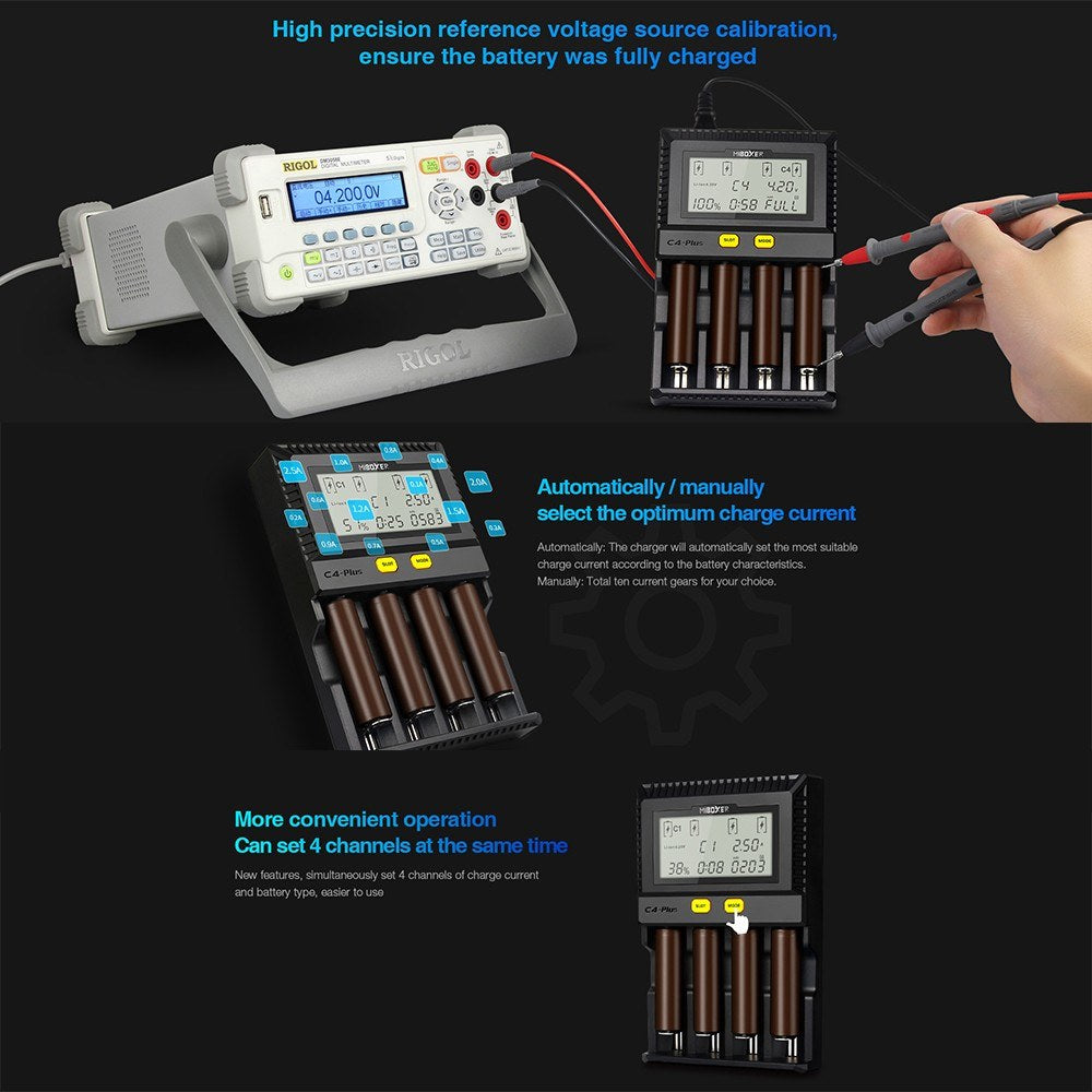 MIBOXER C4-plus Battery Charger Intelligent Universal 2.5A 4 Bay LCD Display - Black
