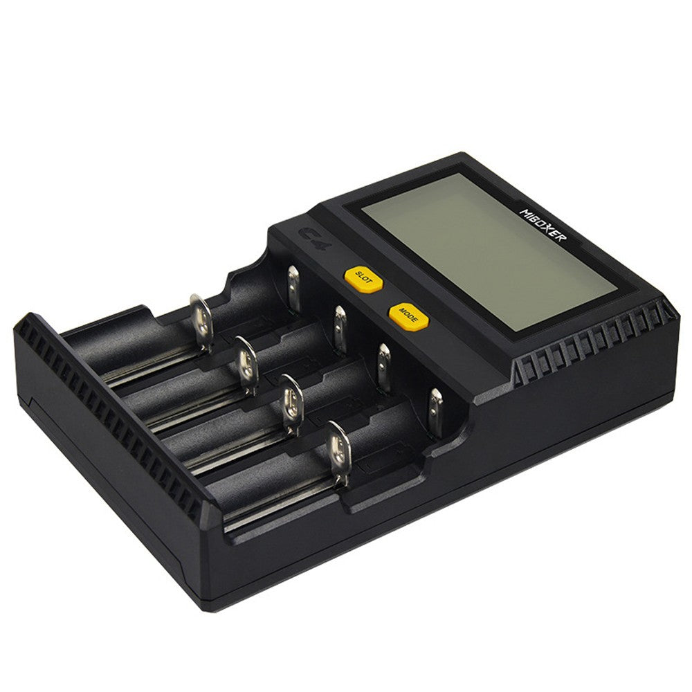MiBOXER Intelligent Universal 1.5A 4 Bay LCD Display Battery Charger for 18650 Li-ion LiFePO4 Ni-MH Ni-Cd AA 21700 18490 17670 R13650 17355 16340