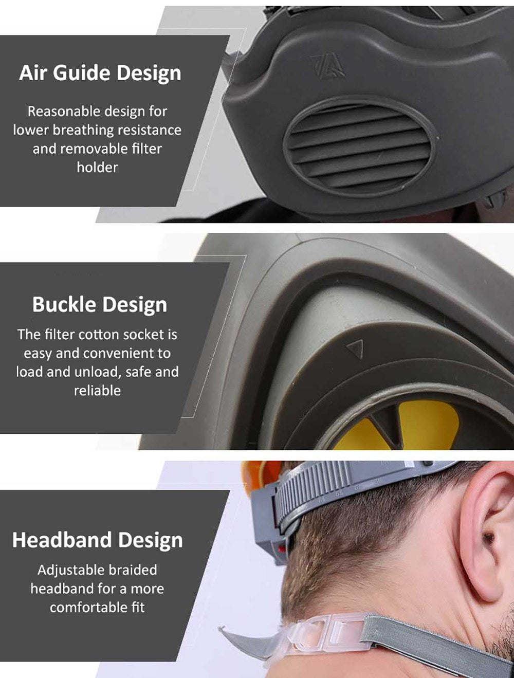 M3200 N95 Filter Respirator Gas Mask Dust Painting Spraying Mask - Grey