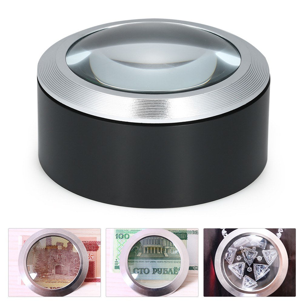 5X Portable Handheld Magnifier with 3 LED Light Desktop Magnifier with Storage Pouch