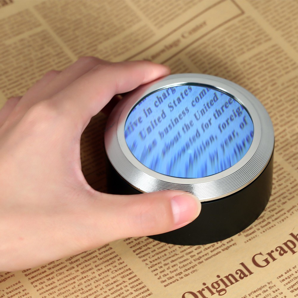 5X Portable Handheld Magnifier with 3 LED Light Desktop Magnifier with Storage Pouch
