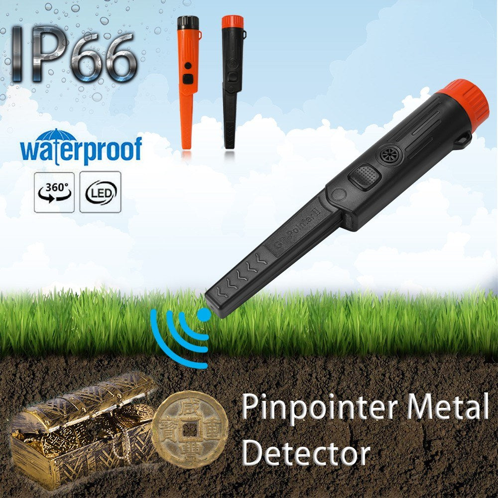 Waterproof Handheld Metal Detector with LED Light Treasure Archaeological Gold Locator Pointer - Black