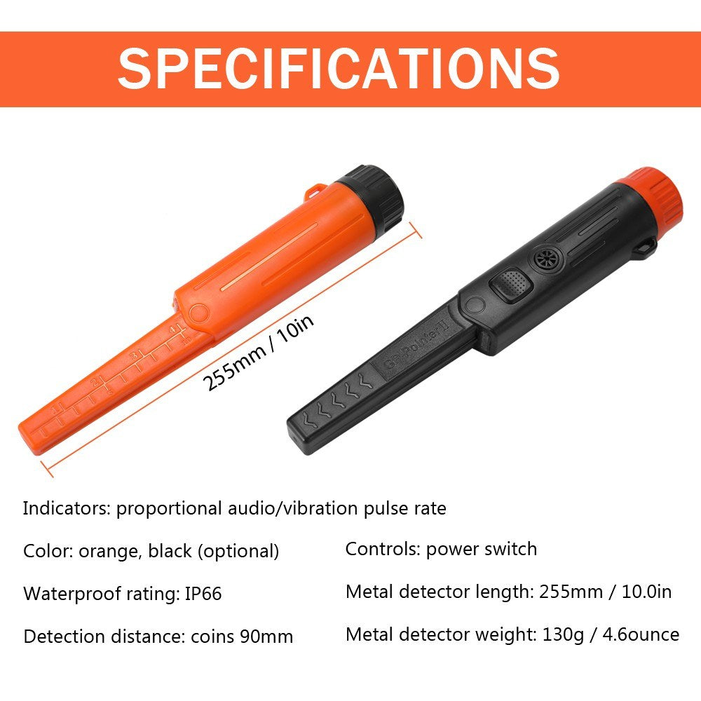 Waterproof Handheld Metal Detector with LED Light Treasure Archaeological Gold Locator Pointer - Orange