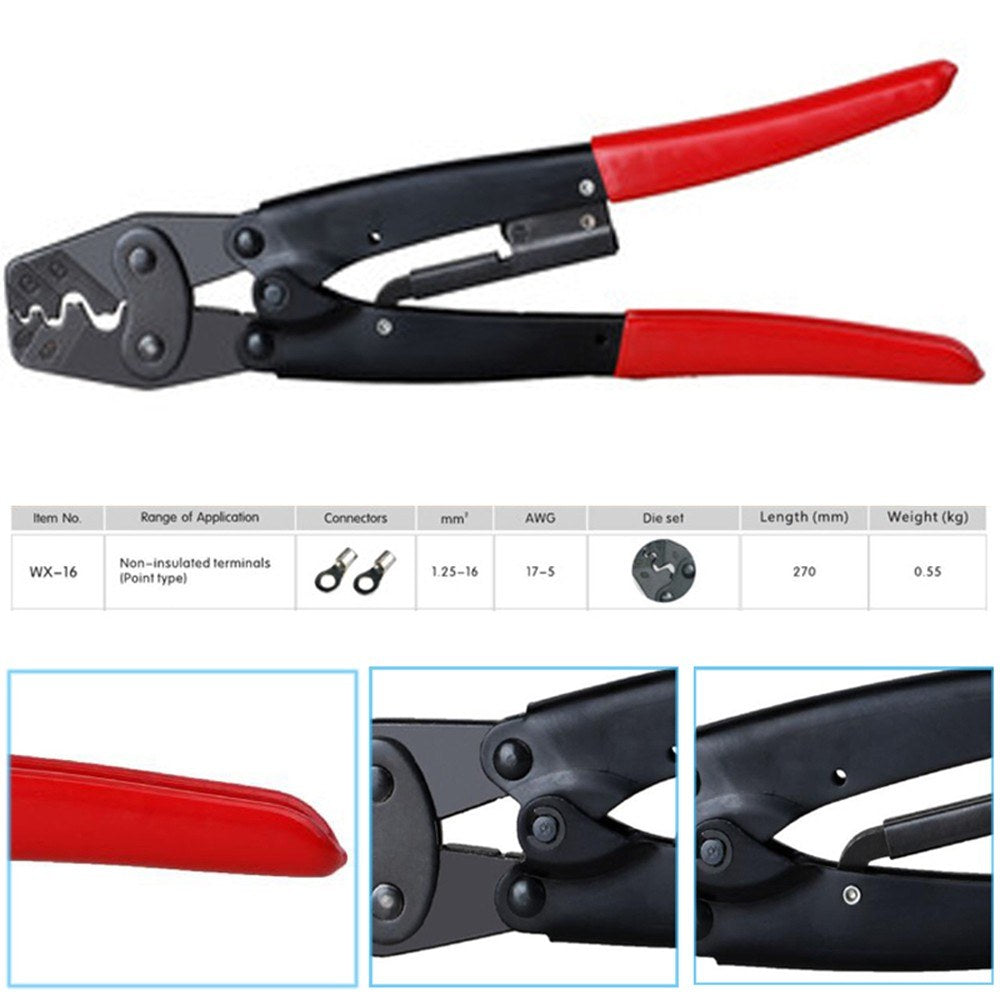 WX-16 Ratchet Terminal Crimping Tools 1.25-16mm 2 Cable Crimper Plier Plug Battery Lug