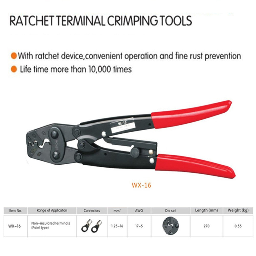 WX-16 Ratchet Terminal Crimping Tools 1.25-16mm 2 Cable Crimper Plier Plug Battery Lug
