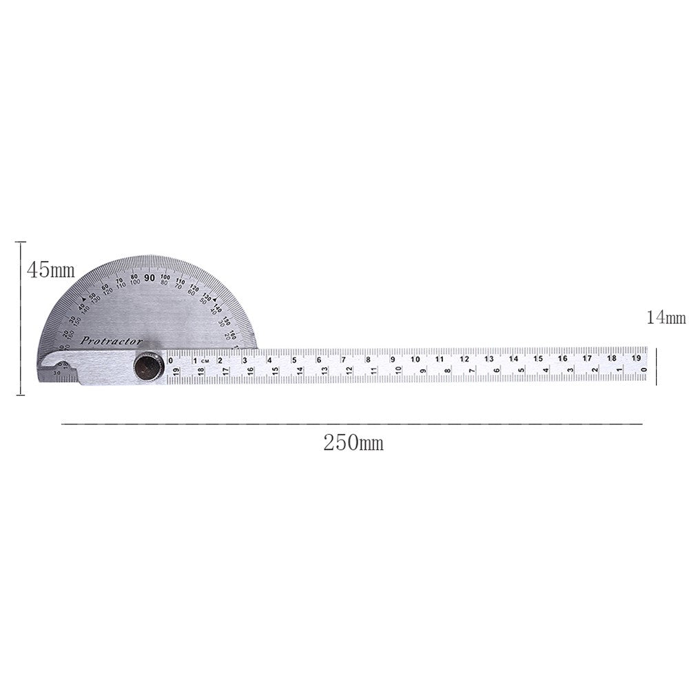 Stainless Steel 180 Degree Protractor Angle Finder Rotary Woodworking Measuring Ruler - One Arm, 195mm/7.68in