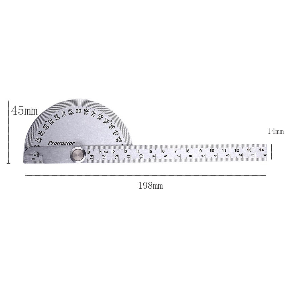 Stainless Steel 180 Degree Protractor Angle Finder Rotary Woodworking Measuring Ruler - One Arm, 145mm/ 5.71in