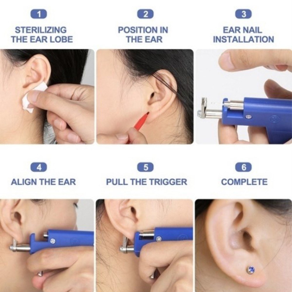 Professional Ear Nose Navel Piercing Machine with Ears Studs Tools Stainless Steel Body Piercing Tool Kit - Type 1