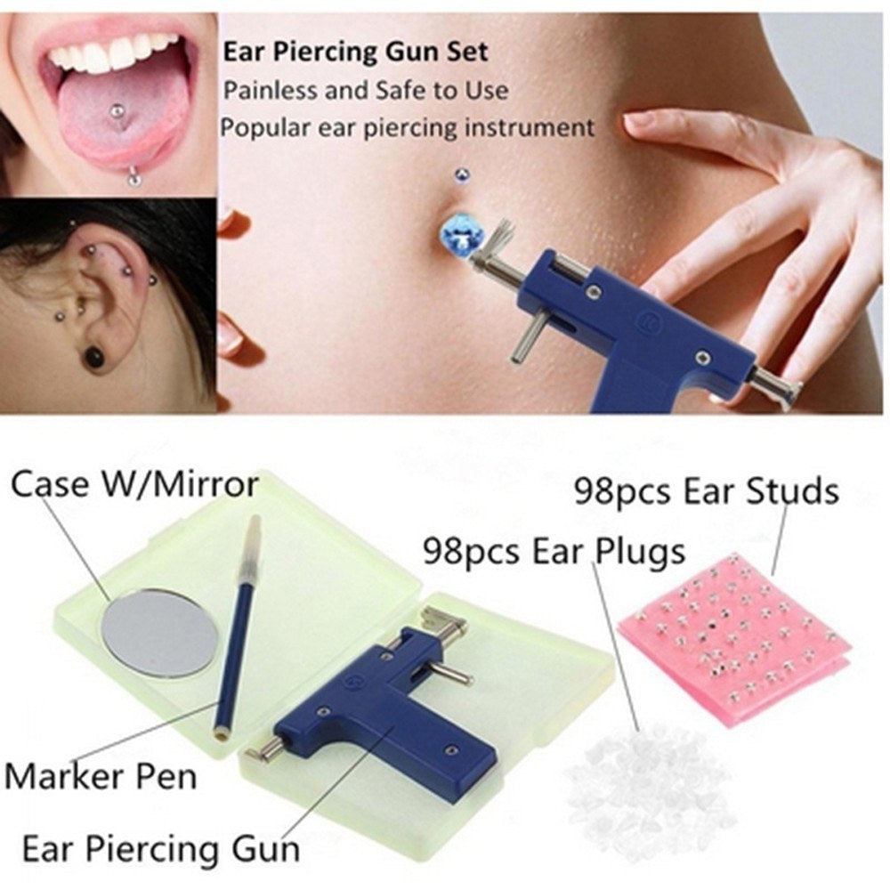 Professional Ear Nose Navel Piercing Machine with Ears Studs Tools Stainless Steel Body Piercing Tool Kit - Type 1