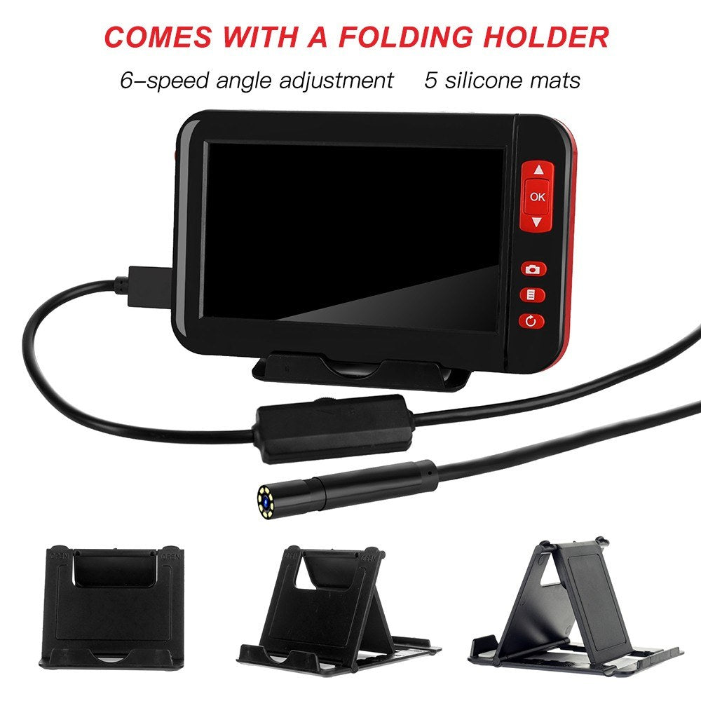 P20 Industrial Endoscope Borescope Inspection Camera Built-in 8pcs LEDs 8mm Lens with 4.3 Inch High-definition 1080P Display Screen - 2M Hard Wire