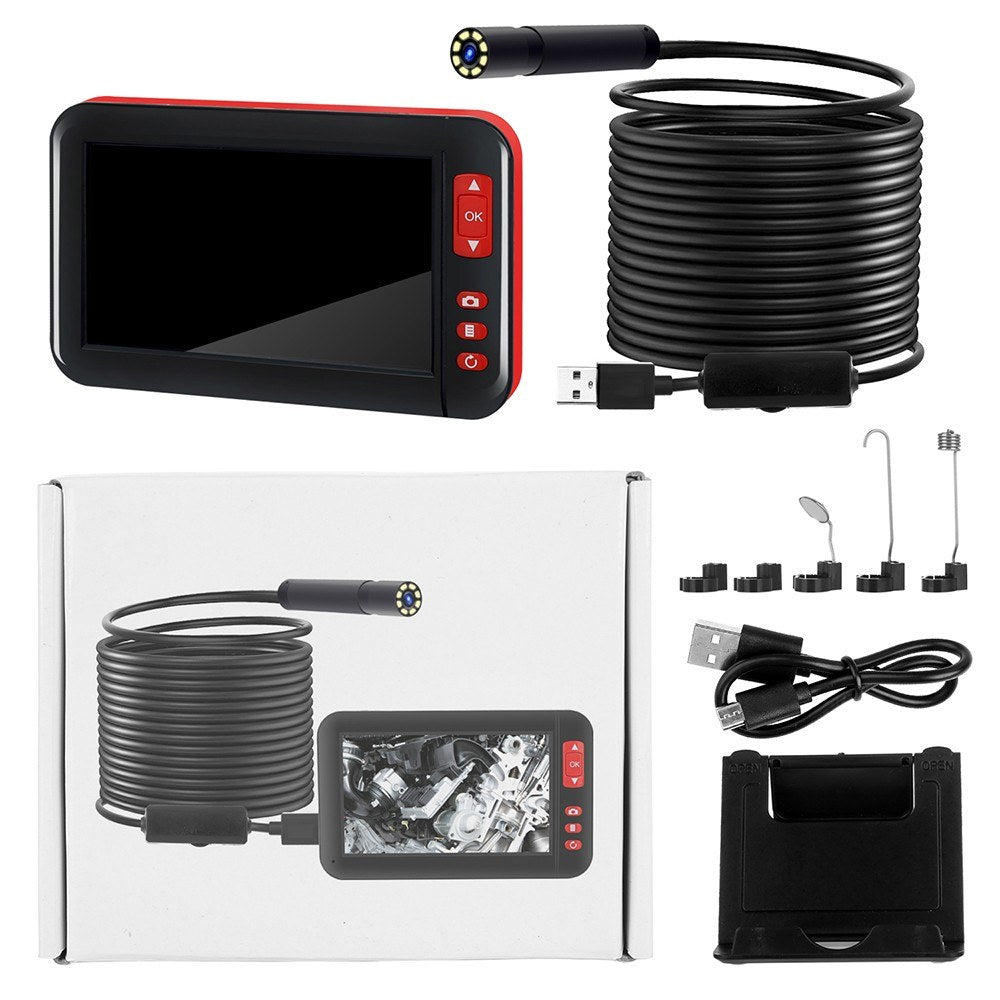 P20 Industrial Endoscope Borescope Inspection Camera Built-in 8pcs LEDs 8mm Lens with 4.3 Inch High-definition 1080P Display Screen - 5M Hard Wire