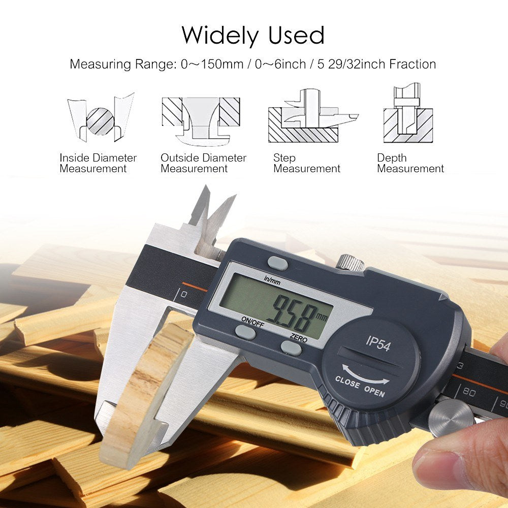 Digital Stainless Steel Caliper mm/inch LCD Display Vernier Caliper IP54 Waterproof - 0-200mm