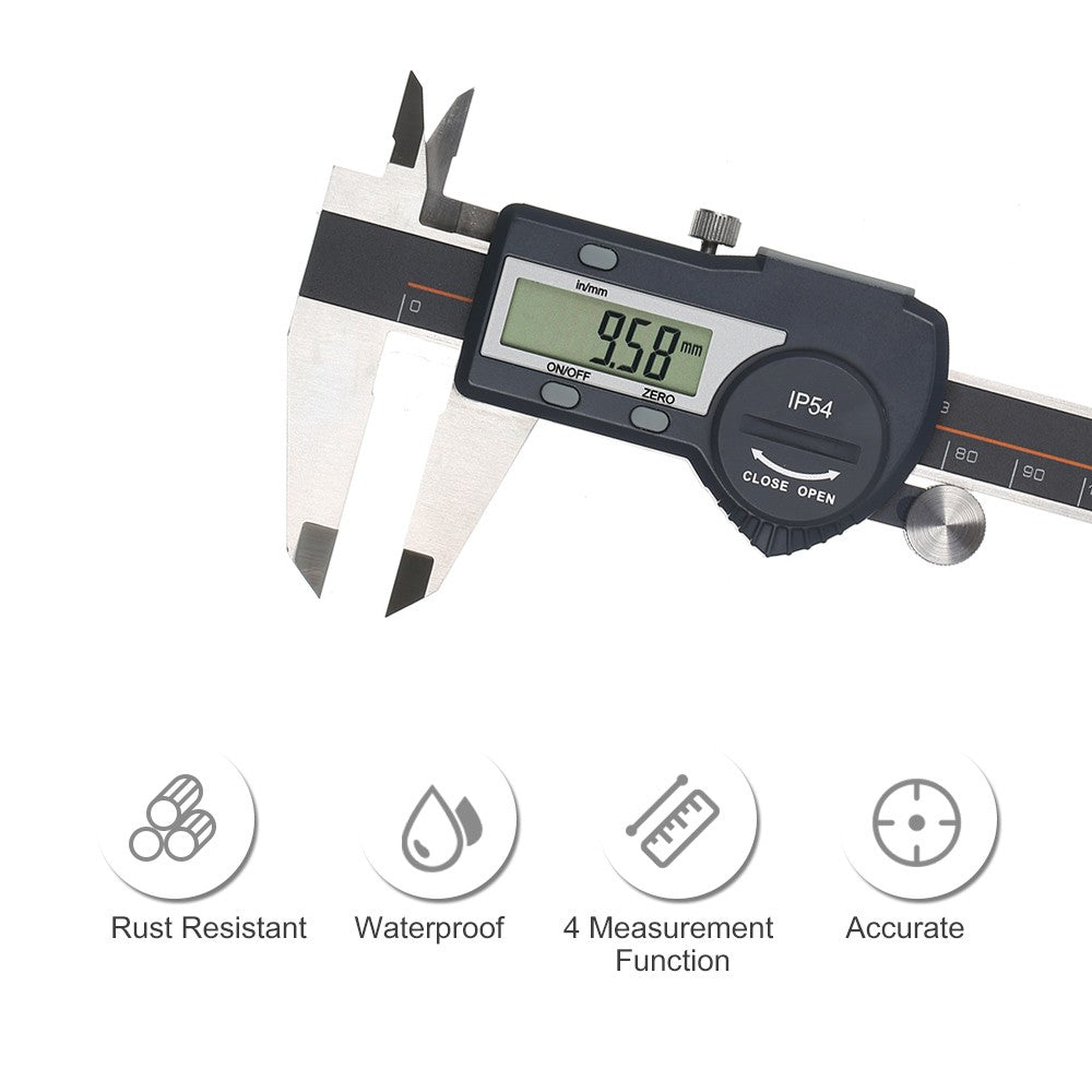 Digital Stainless Steel Caliper mm/inch LCD Display Vernier Caliper IP54 Waterproof - 0-100mm