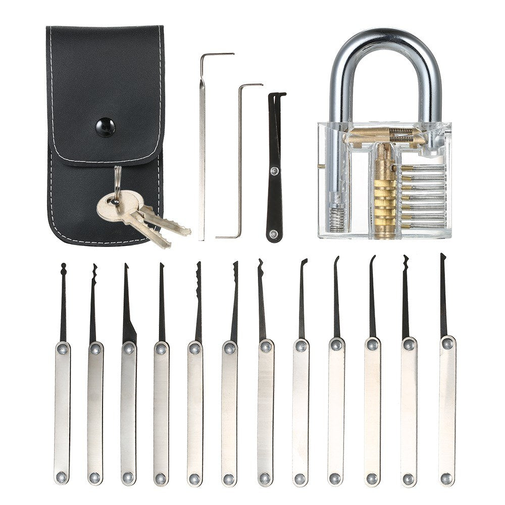 15Pcs Household Lock Pick Set Tools with Transparent Key Lockpicking H ...