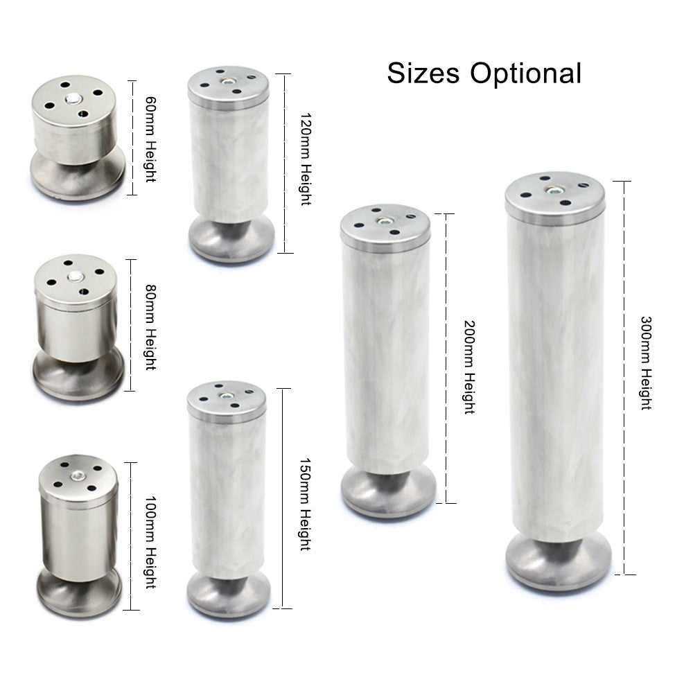 Stainless Steel Furniture Legs Adjustable Height Cabinet Legs Worktop TV Desk Table Sofa Feet - 100mm