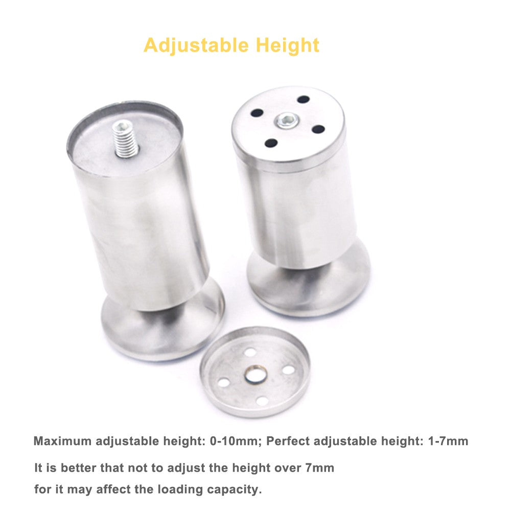 Stainless Steel Furniture Legs Adjustable Height Cabinet Legs Worktop TV Desk Table Sofa Feet - 60mm