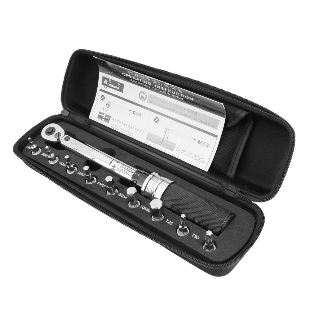 DR 1-25Nm Mini Adjustable Bike Torque Wrench Set Bicycle Fixing Tools Kit Ratchet Mechanical Torque Spanner Manual Wrenches - Silver/Black