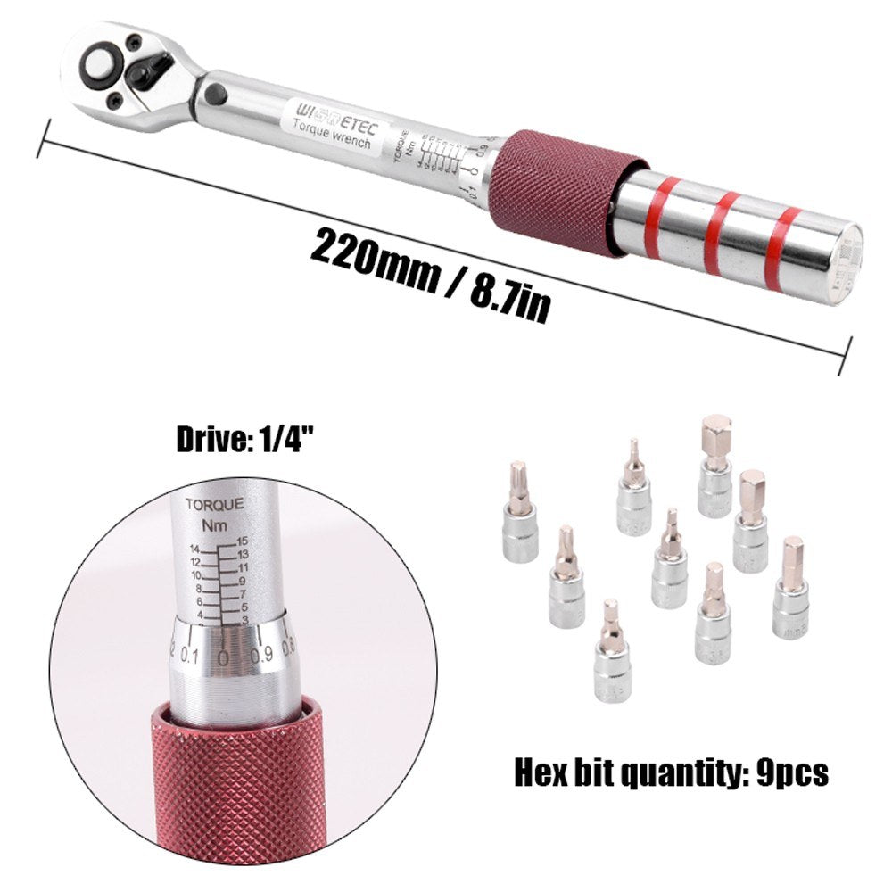 DR 2-15Nm Mini Adjustable Bike Torque Wrench Set Bicycle Repair Tool Kit Torque Spanner