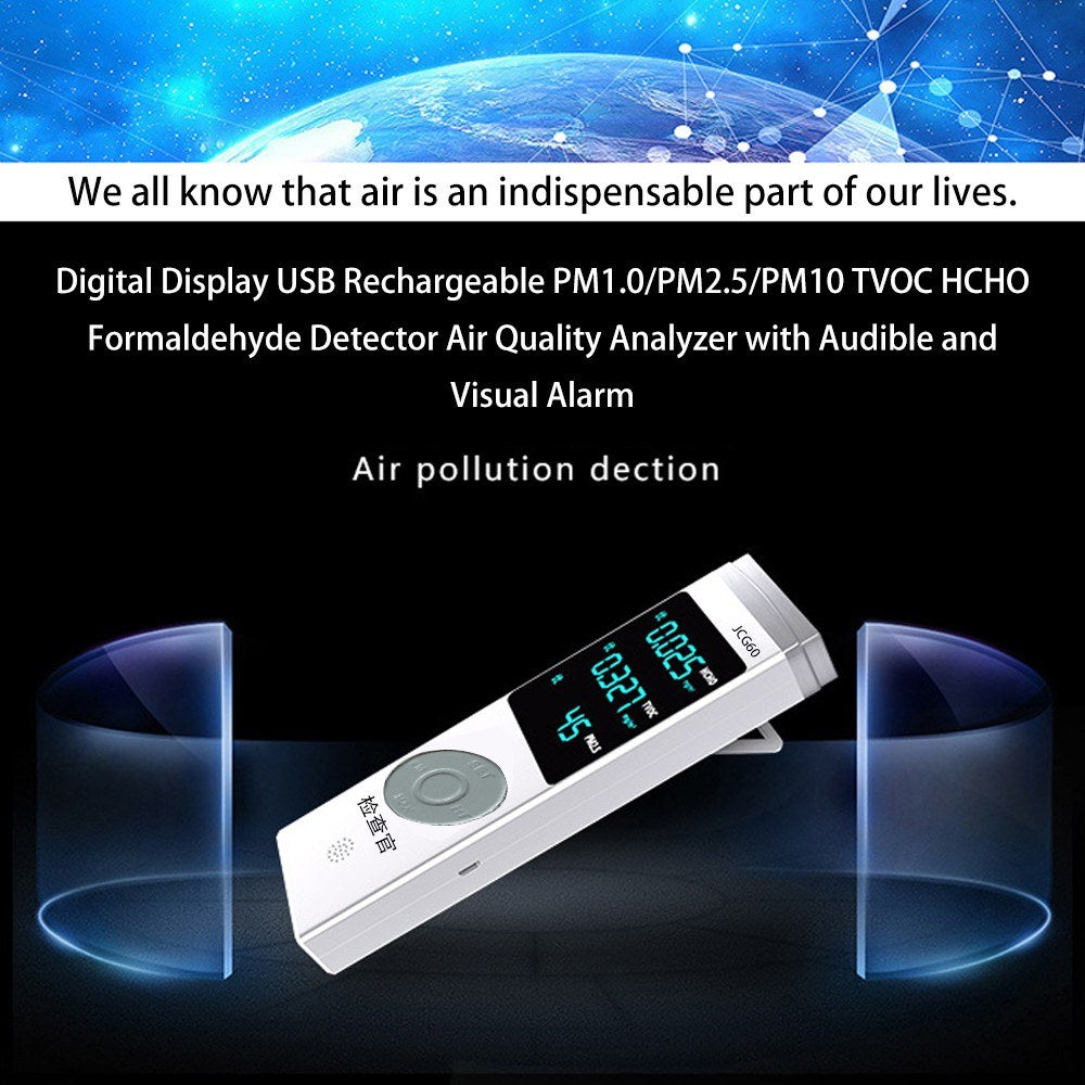 Digital Display USB Rechargeable PM1.0/PM2.5/PM10 TVOC HCHO Formaldehyde Detector Air Quality Detector