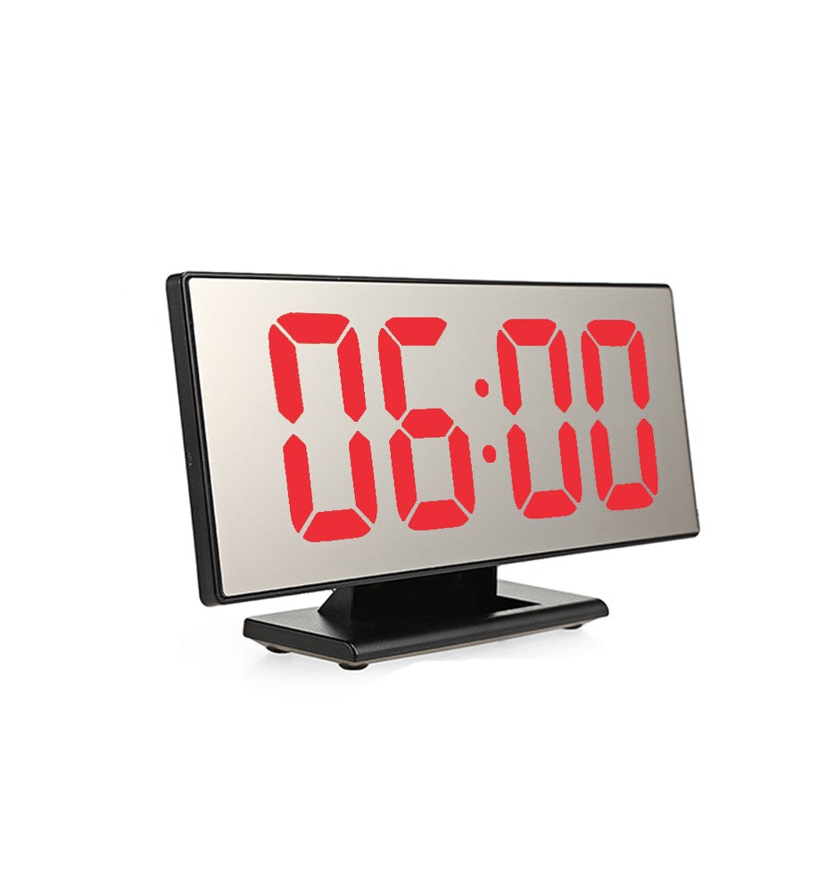 Multifunctional Large Screen Digital Display Electronic Table Clock Mute LED Mirror Alarm Clock - Black/Red
