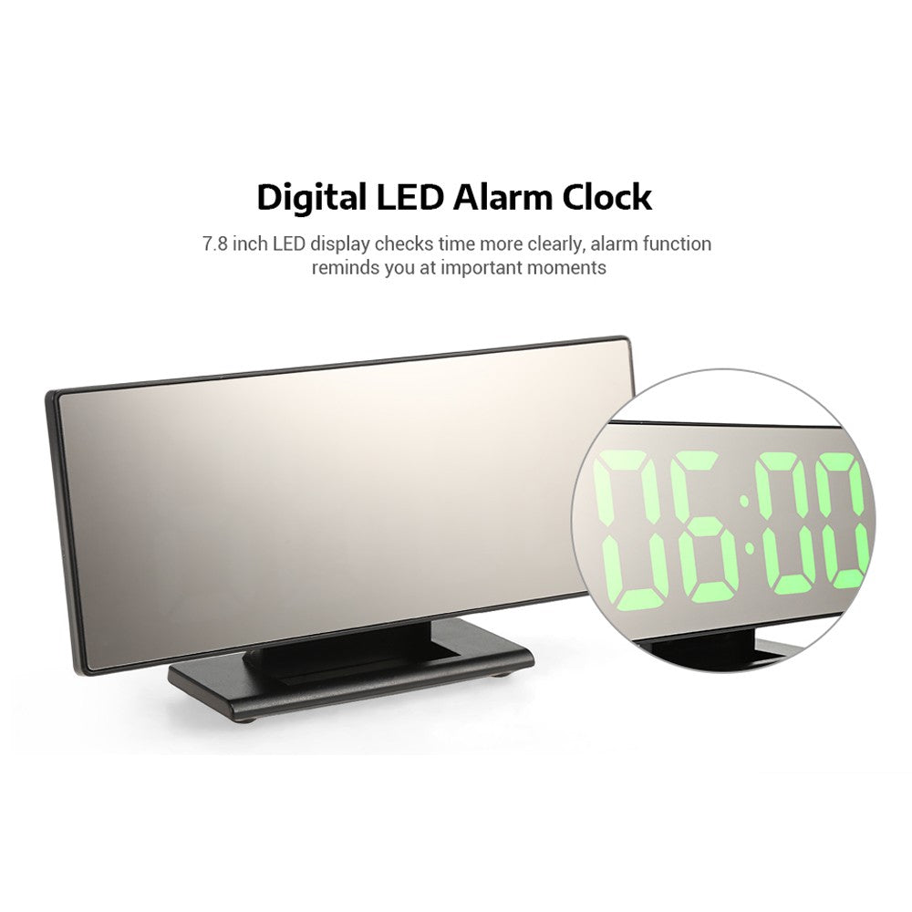 Multifunctional Large Screen Digital Display Electronic Table Clock Mute LED Mirror Alarm Clock - Black/Red