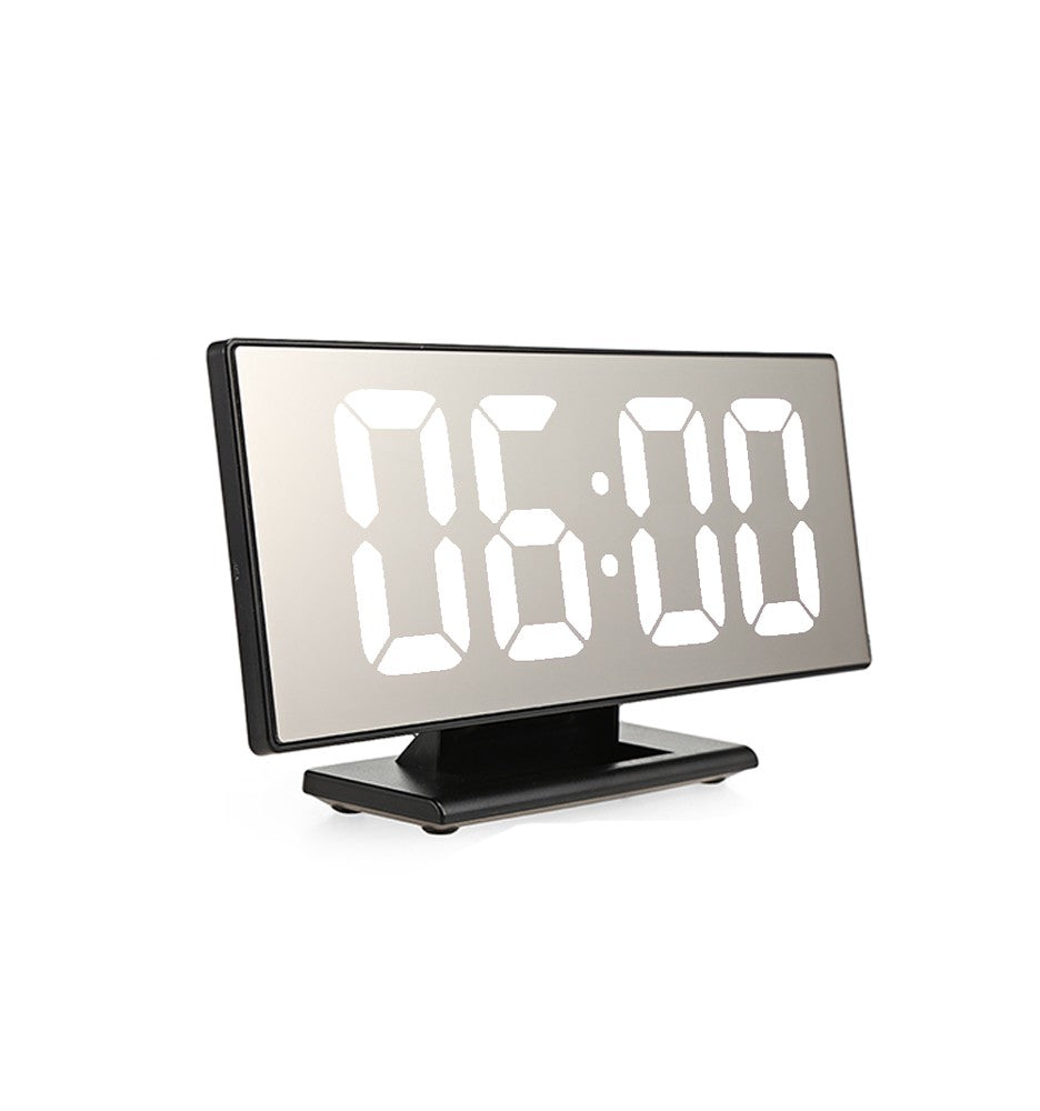 Multifunctional Large Screen Digital Display Electronic Table Clock Mute LED Mirror Alarm Clock - Black/White
