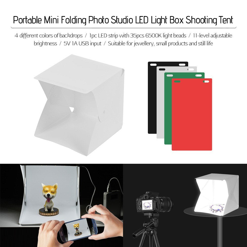 Portable Photo Studio LED Light Box Shooting Tent Mini Softbox + 4 Colors Backdrops