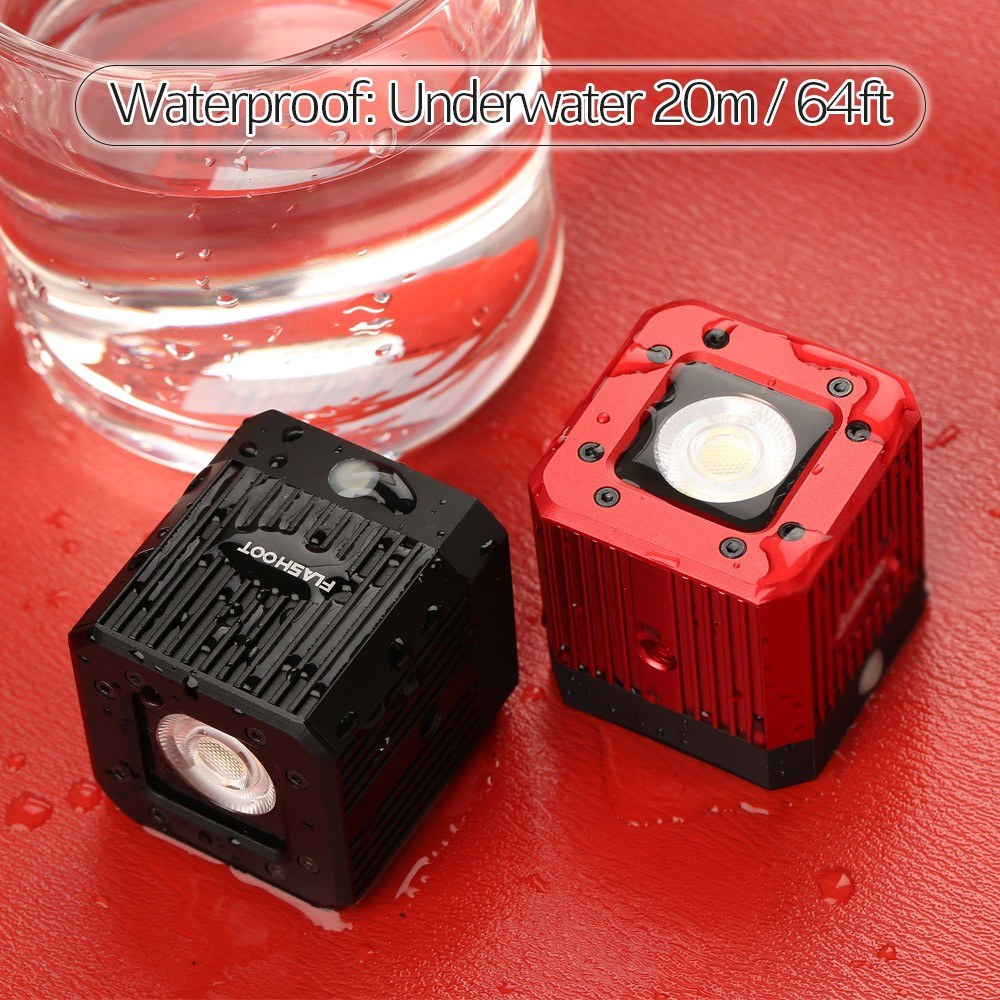 Waterproof Aluminum Alloy Cube LED Video Light 5600K Diving Fill Light Strobe Flash with 1/4 Inch Screw Hole - Black