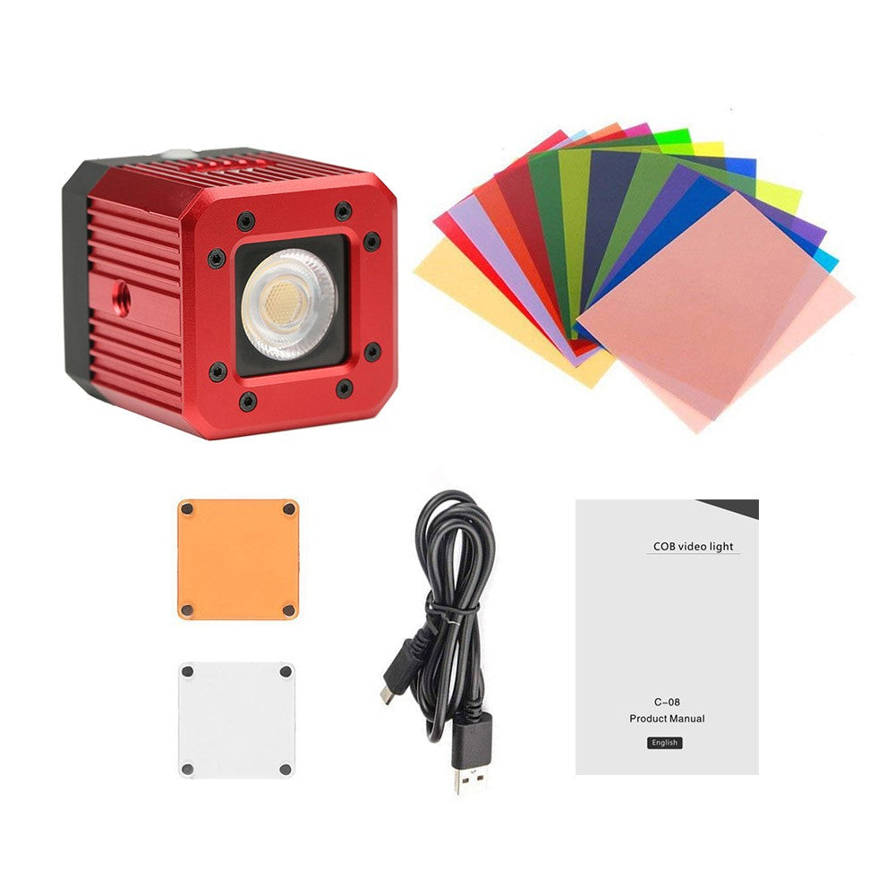 Waterproof Aluminum Alloy Cube LED Video Light 5600K Diving Fill Light Strobe Flash with 1/4 Inch Screw Hole - Red