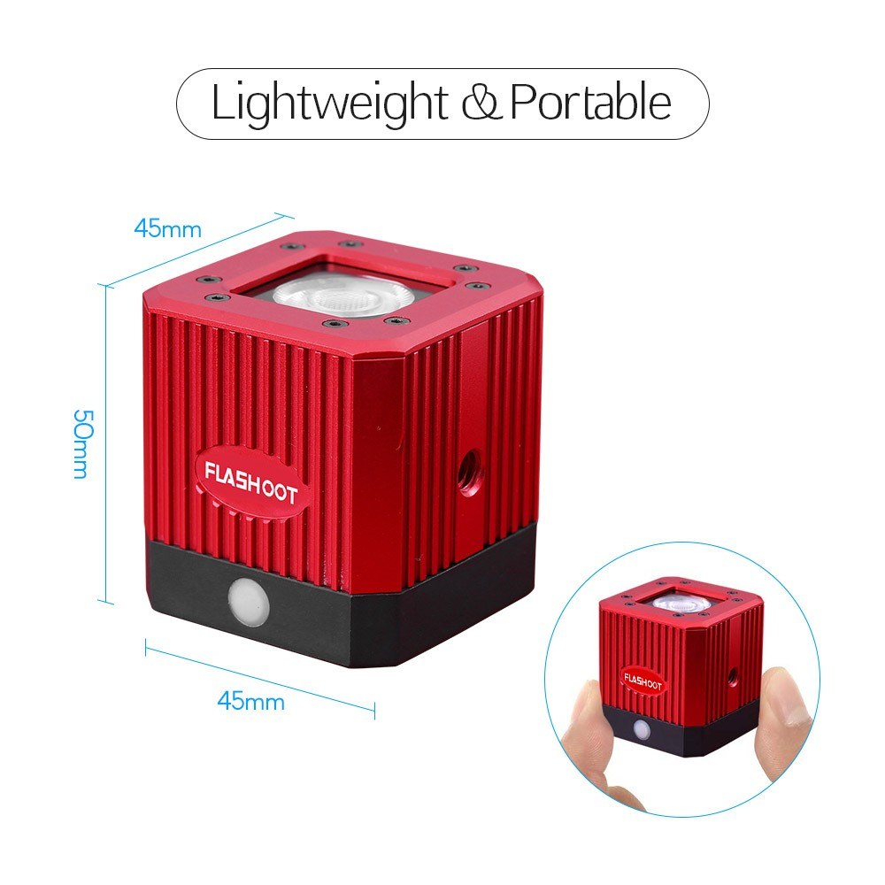 Waterproof Aluminum Alloy Cube LED Video Light 5600K Diving Fill Light Strobe Flash with 1/4 Inch Screw Hole - Red
