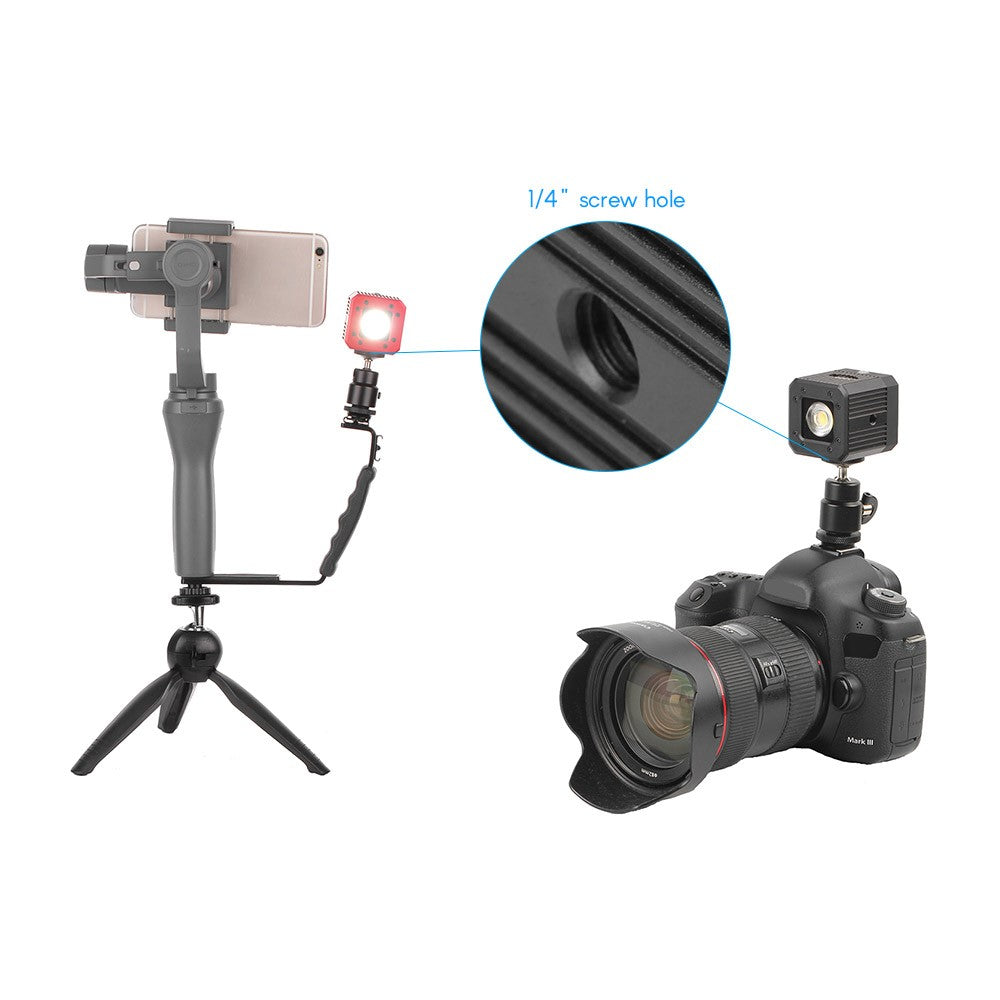 Waterproof Aluminum Alloy Cube LED Video Light 5600K Diving Fill Light Strobe Flash with 1/4 Inch Screw Hole - Red