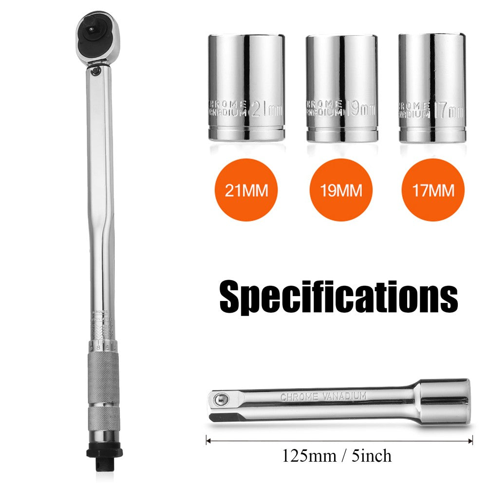 Auto Repair Spanner Hand Tool Kit 5Pcs 1/2" 28-210Nm Adjustable Tire Torque Wrench Set