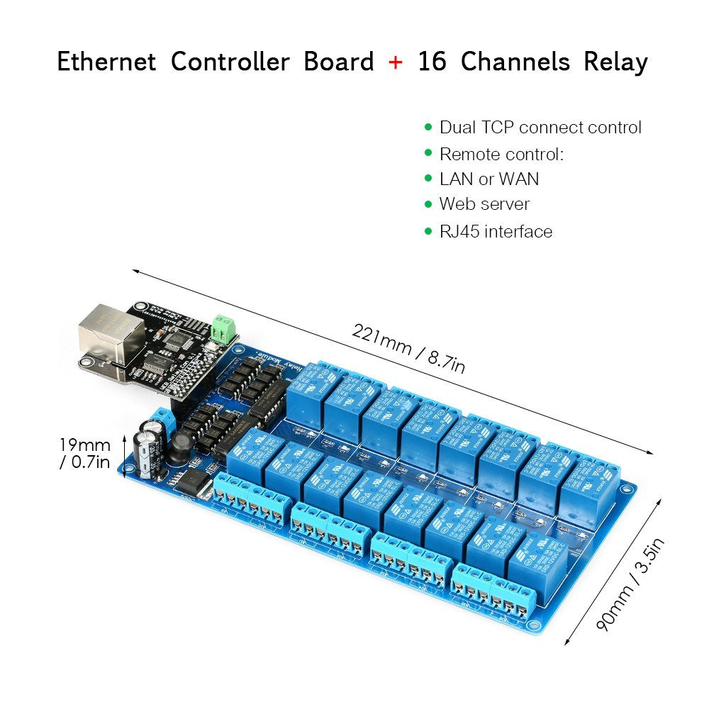 Ethernet Control Module LAN WAN Network Web Server IP TCP RJ45 Port + 16-Channel Relay Expansion Board for Arduino iOS Raspberry Pi 16 CHs Relay