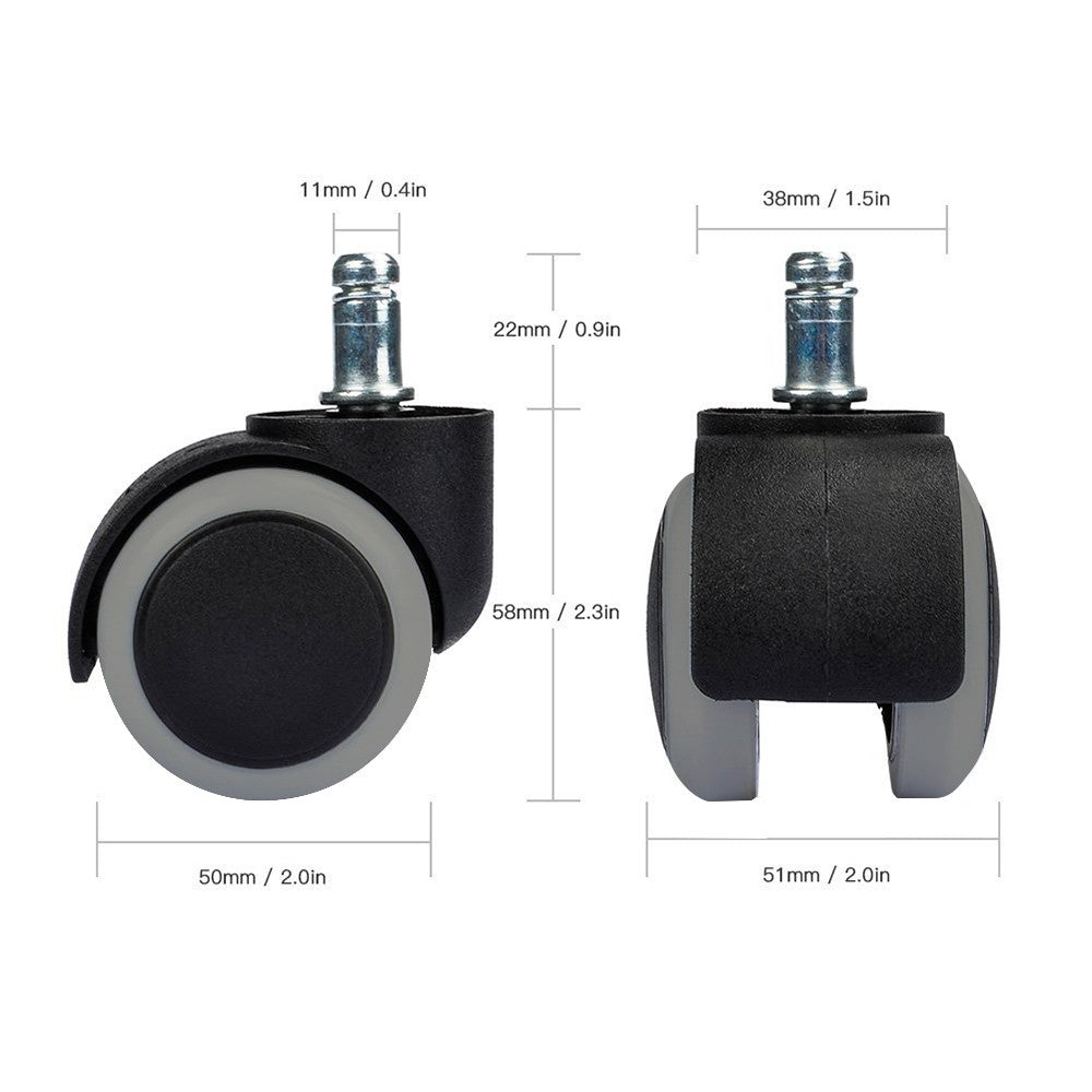 5Pcs Office Chair Roller 2" Swivel Caster Wheels Universal Furniture Casters - Grey