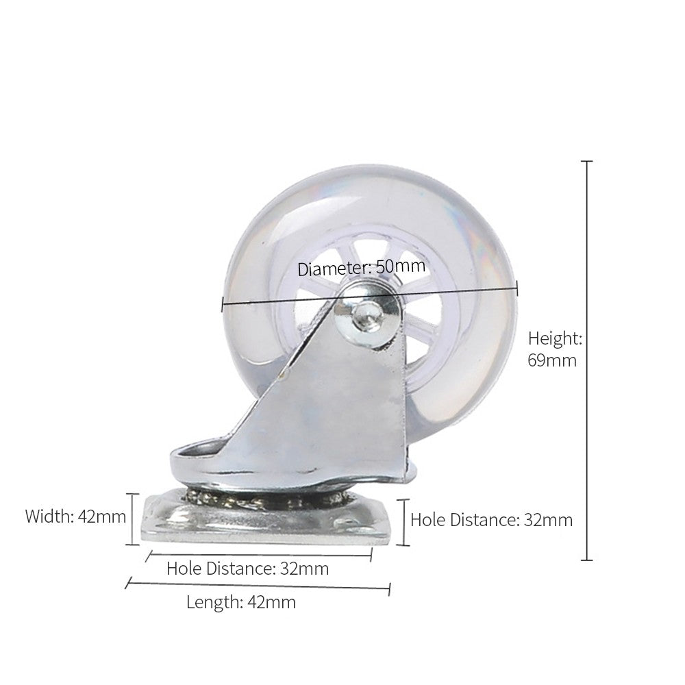 4Pcs Universal Wheels 2" Transparent Swivel Caster Wheels Omni-directional Trolley Caster Furniture Casters