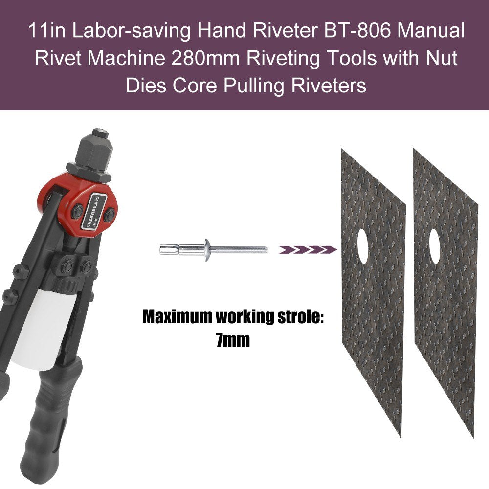 BT-806 11 inch Labor-saving Hand Riveter 280mm Riveting Tool Manual Rivet with Nuts